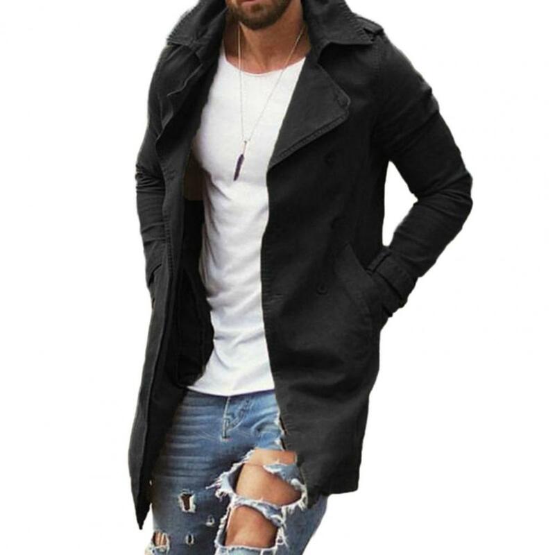 Тренчкот мужской облегающий, ветрозащитная дышащая уличная одежда средней длины с карманами и отложным воротником, осень