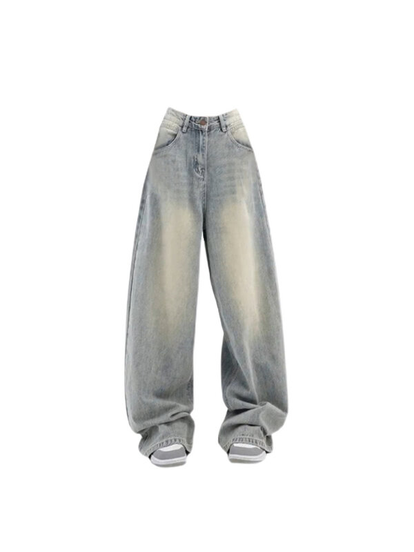 Calça jeans azul larga vintage feminina, calça jeans de cintura alta, moda Harajuku, calças largas estéticas anos 90, roupa da moda, anos 2000, Y2K, 2023
