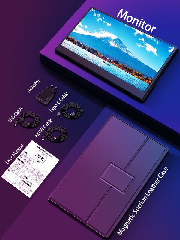 ZSUS-Monitor Portátil de Luz Azul Baixa, 15,6 "Touchscreen, 1920x1080 HDR, apto para XBox, PS4, PS4, 5 Switch, Loptop Cell Phone, Extensão PC