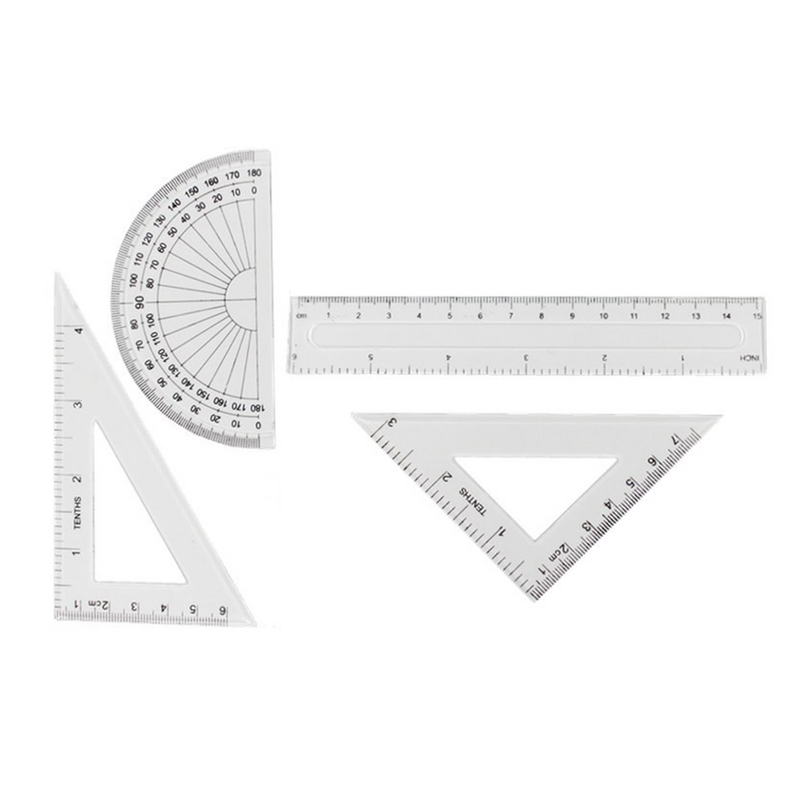 Set di 4 righello per geometria matematica in plastica Set di materiale scolastico per architetti (trasparente)