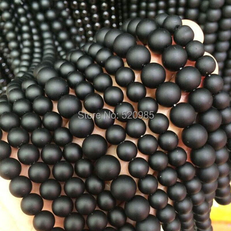 Qualité 5A! Perles rondes en pierre naturelle noire mate, Onyx Agata, 16 pouces/brin, 4 6 8 10 12 14 MM, taille au choix n ° BOB01