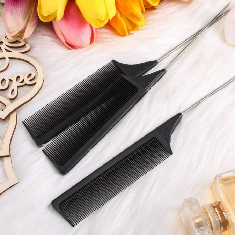Dense Tooth Steel Needle Comb Pointed Tail Flat Comb Styling Hair Brushes Portable Rat Tail Comb Hairdressing Scalp Massage Tool