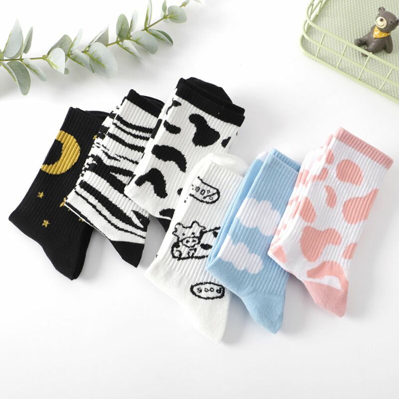 Comfortable Breathable Autumn Cow Dot Original Cartoon Printing Socks Cotton Hosiery Women Socks