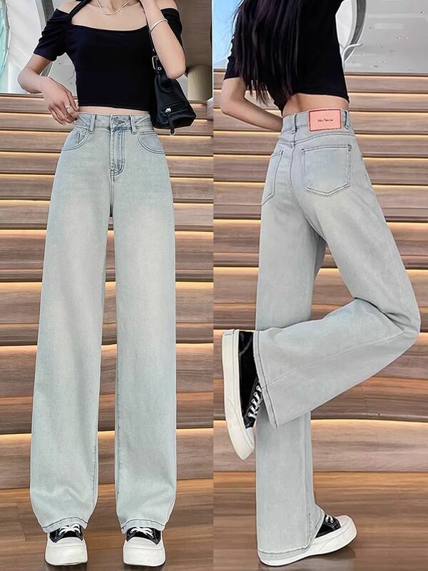 Jeans mit weitem Bein für Damen Sommer Slim 2024 neue kleine und locker sitzende Hose mit hoher Taille und schmalem, geradem Bein