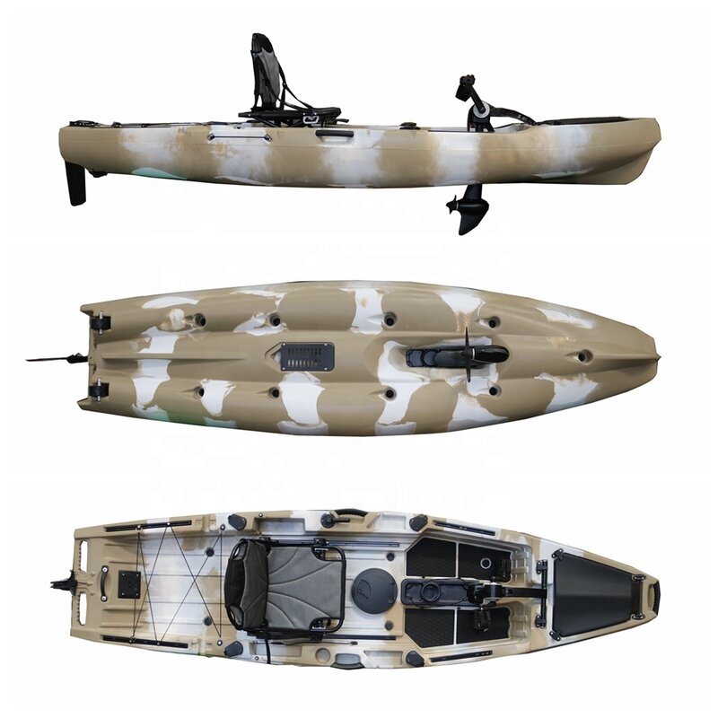 PE Plastic Kayaks with Electric Motors Driven By 10.5 Foot Fishing Pedals for Single Person Fishing