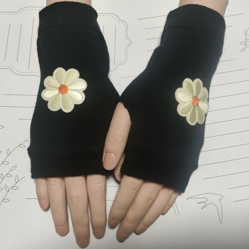Nuovi guanti per maglieria crisantemo fiore ricamato guanti senza dita