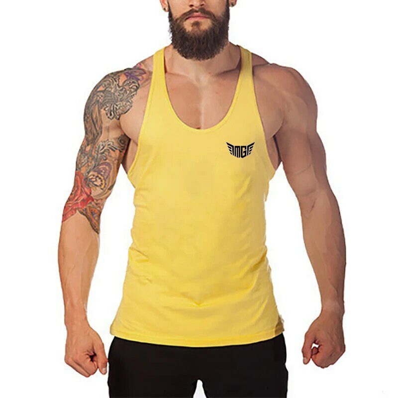 Gym Bodybuilding Tank Tops Mne Casual Outdoor Training Sleeveless Cotton Muscle Vest Summer Sweatproof Cool Suspenders T-Shirt