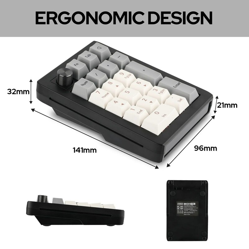 EPOMAKER EK21 VIA Gasket Number Pad Bluetooth 5.0/2.4ghz/Wired Hot Swappable Numpad Programmable for Win/Mac/Gaming