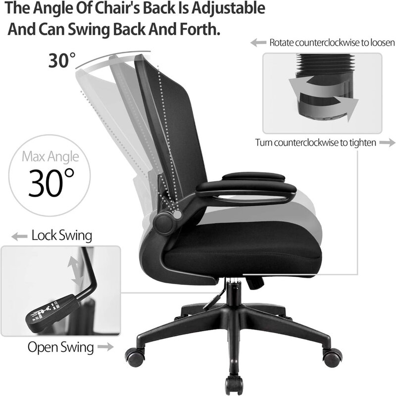 Krzesło biurowe, ergonomiczne krzesło biurowe z regulowaną wysokością i podparciem lędźwiowym Obrotowe krzesło komputerowe z podparciem lędźwiowym