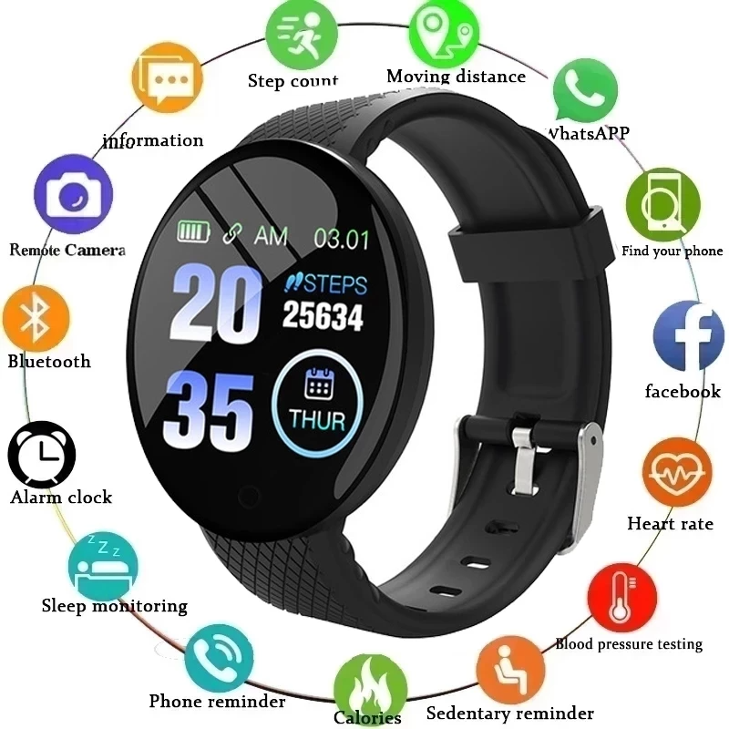 D18pro Smart Caller & Message Reminder Watch Bluetooth Sport Fitness Tracker Bracelet Sleep Monitoring Heart Rate Blood Pressure