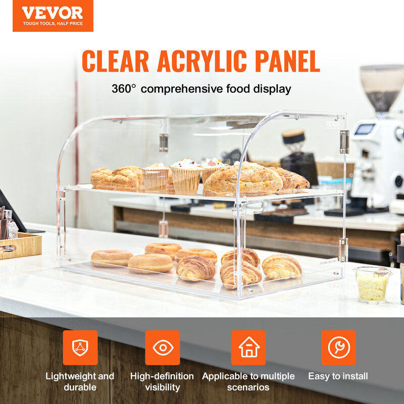 VEVOR 2/3 поднос, прозрачный дисплей для выпечки, искусственная акриловая Коммерческая столешница, дисплей для хлеба, внешняя и задняя двери