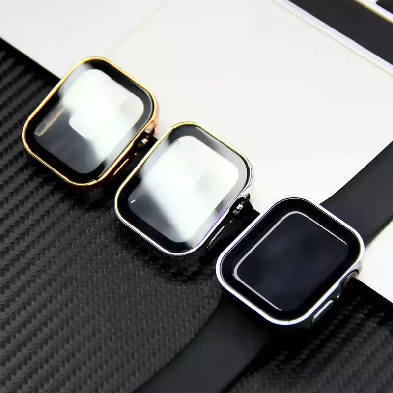 Glass+cover For Apple Watch case series 8 7 6 5 4 se 44mm 45mm 41mm 40mm PC Waterproof  Screen Protector apple watch Accessories
