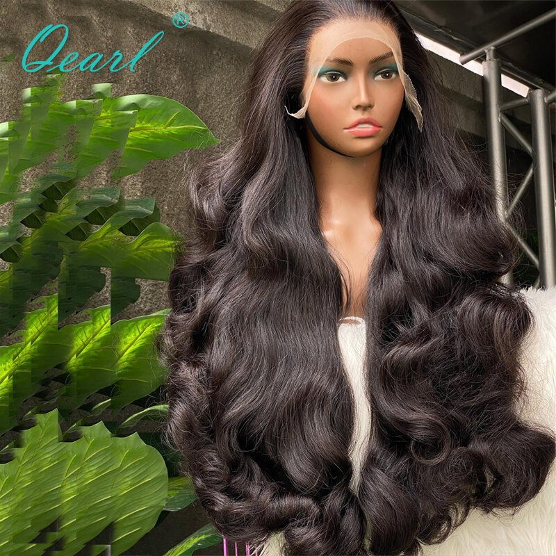 Qearl-ondulado laço frontal peruca para mulheres, peruca, 100% cabelo humano real, densidade grossa, 32 ", ondulado, 13x4, Top venda, novo