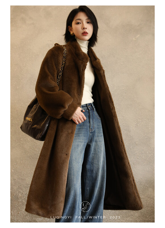 Mink-like Fur Coat Female Winter Loose Temperament Stand Collar Furry Coat