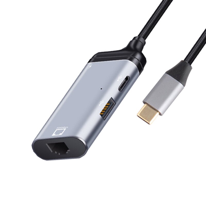 USB C 데이터 포트 컨버터 어댑터, TV PC 삼성 S20 용, C타입-기가비트 이더넷 Rj45 Lan PD 충전, 3 in 1