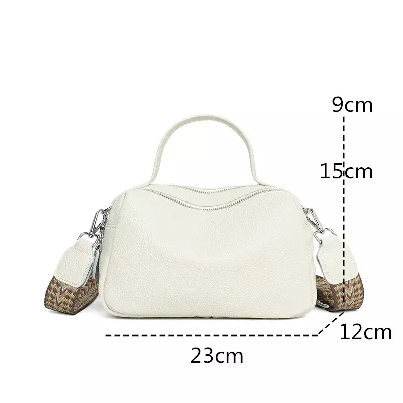 Bolsa de couro genuíno para mulheres, sacola de couro de cor sólida, ombro Messenger Bag, moda, KP06