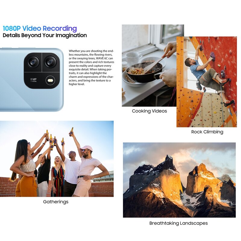 Blackview Wave 6C Smartfon 6,5-calowy wyświetlacz HD Octa Core Android 13 Mobilny akumulator 5100 mAh 2 GB 32 GB Kamera 8 MP 4G Telefon komórkowy
