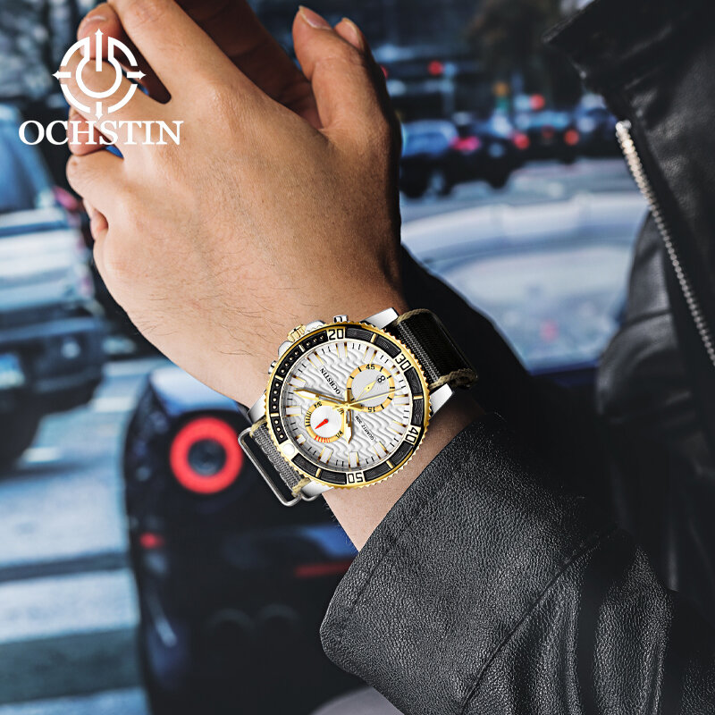 OCHSTIN jam tangan kuarsa multifungsi pria, arloji seri nilon kreatif Model Fashion kasual pergerakan kuarsa 2024