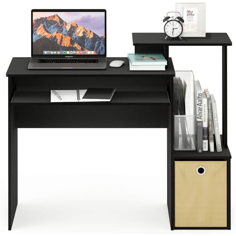 Econ Multiuso Desk para Casa e Escritório, Escrita Mesa, Mesa de Estudo, Escrita Móveis, Preto e Marrom