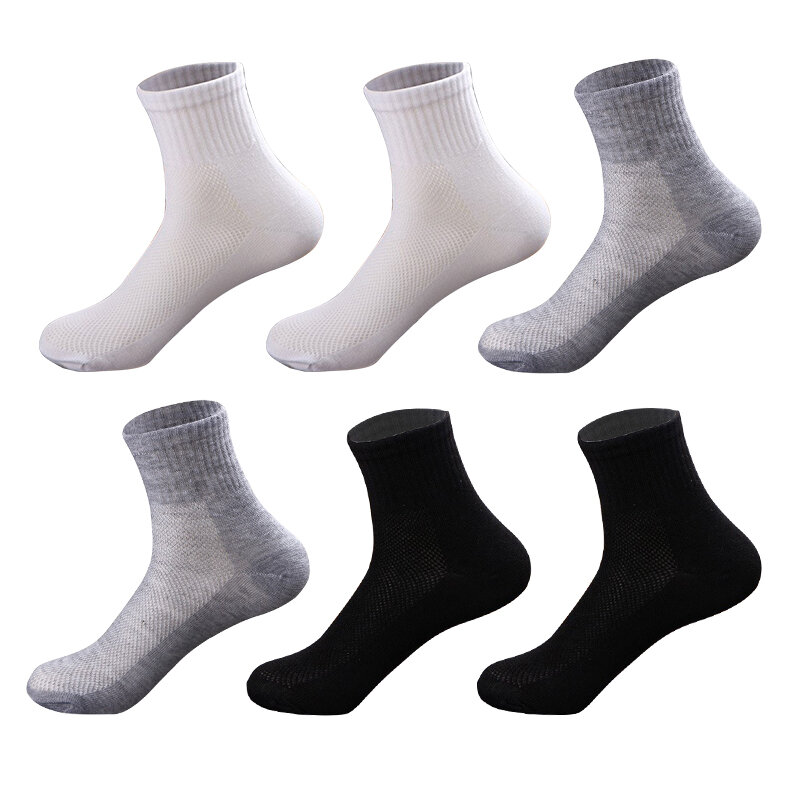 6 Pairs/Lot Men's Middle Tube Mesh Socks Solid Color Spring And Summer Short Socks