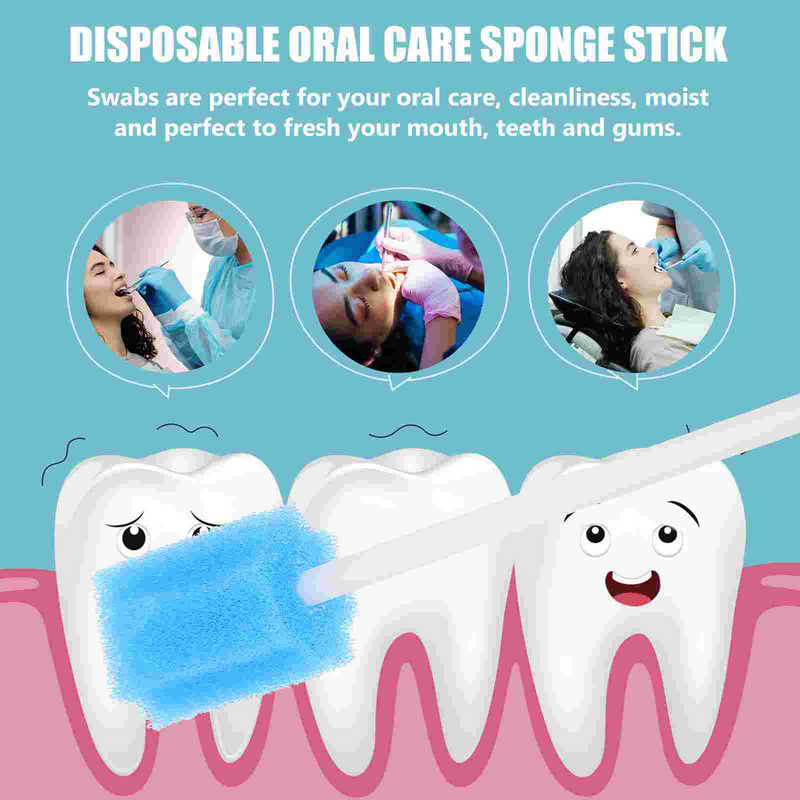 50 Pcs Sponge Stick Oral Massage Sponges Swabs Toothbrushes Care Mouth and Plastic Elder