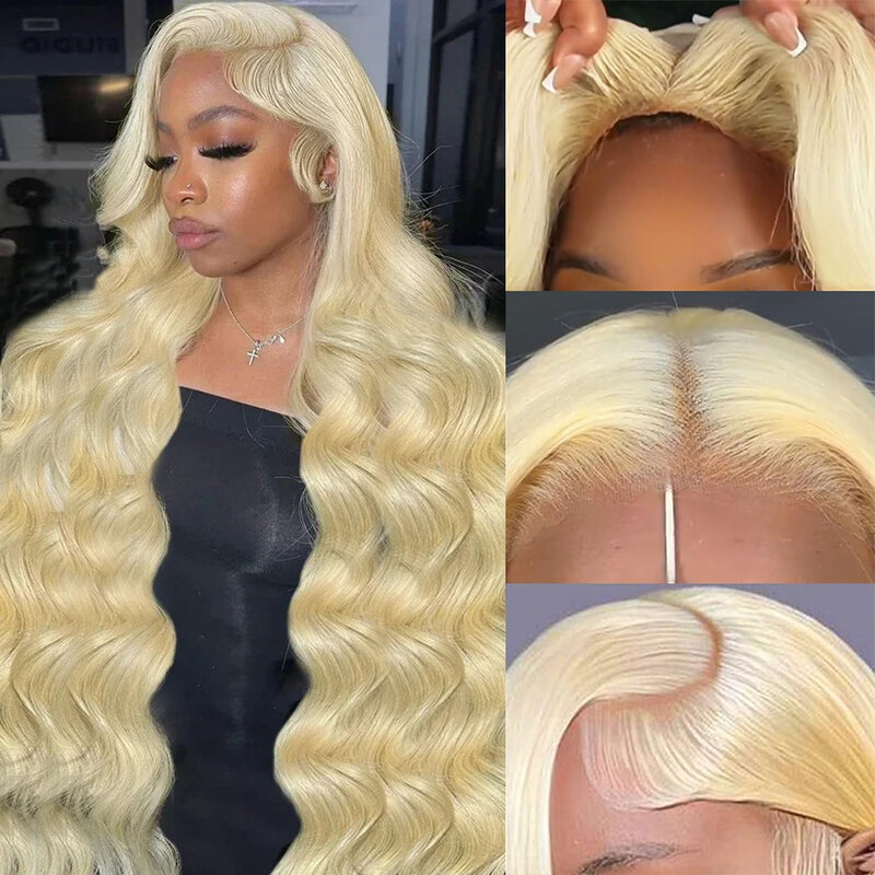 Honey Blonde Body Wave Lace Front Wig para Mulheres, Perucas de Cabelo Humano Transparente, Coloridas Brasileiras, 13x4, HD, 613, 13x6