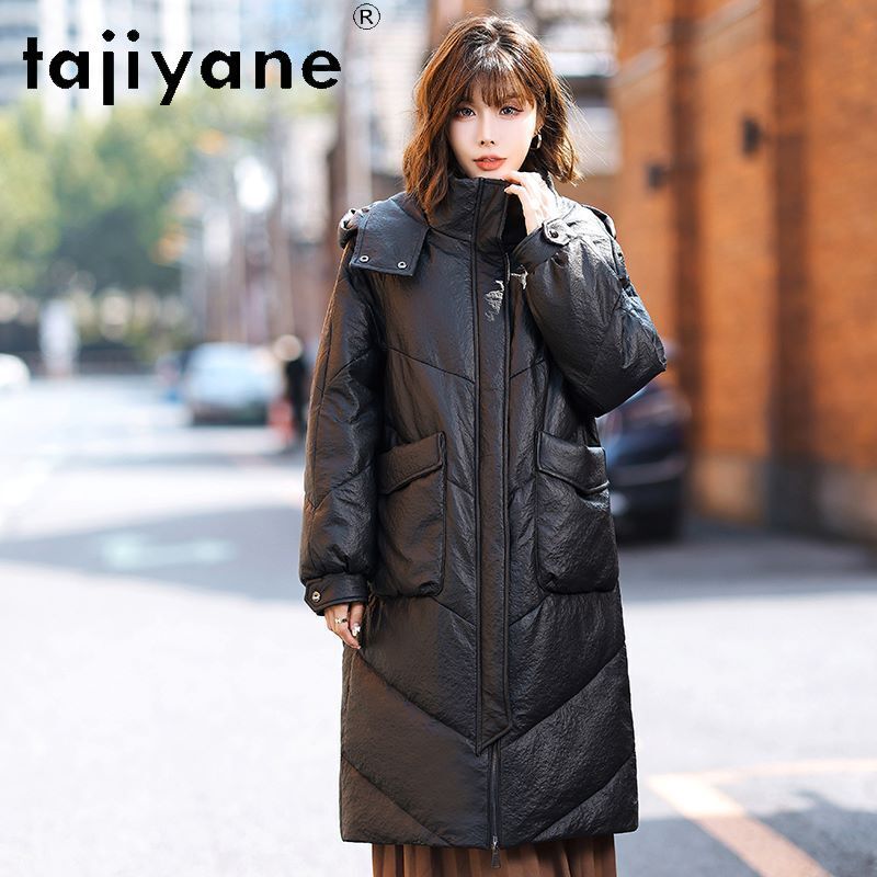 Giacca in vera pelle di tagikistan donna cappotto invernale in vera pelle di pecora 2024 piumini lunghi con cappuccio parka Casual Abrigo Mujer