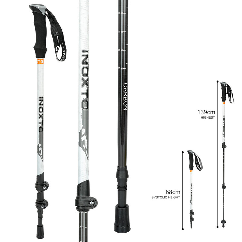 INOXTO Trekking Poles 1pcs Carbon Fiber Collapsible Telescopic Sticks Lightweight Walking Hiking Stick Climbing Stick