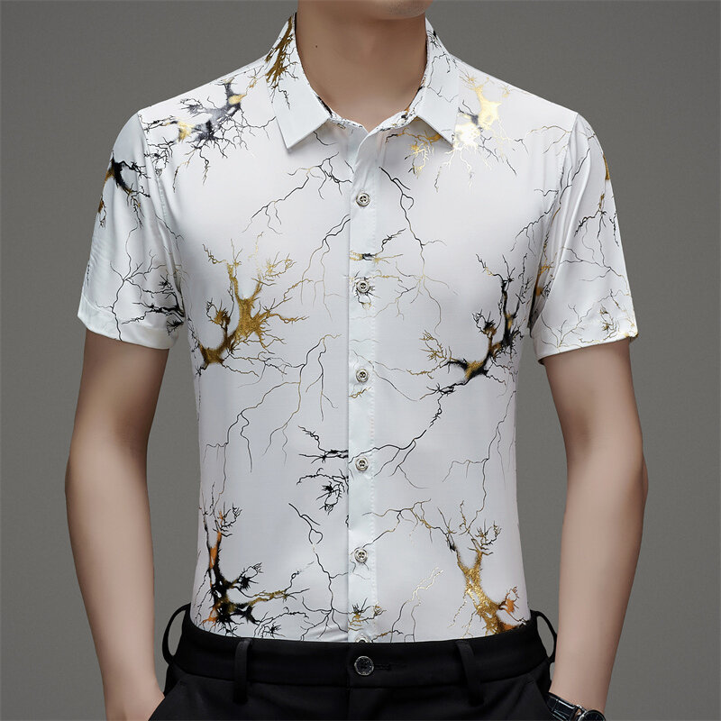 Sommer gedruckt Kurzarmhemd Herren Einreiher Revers Hemden Mode lässig Tops Männer Camisa m l xl xxl xxxl xxxxl