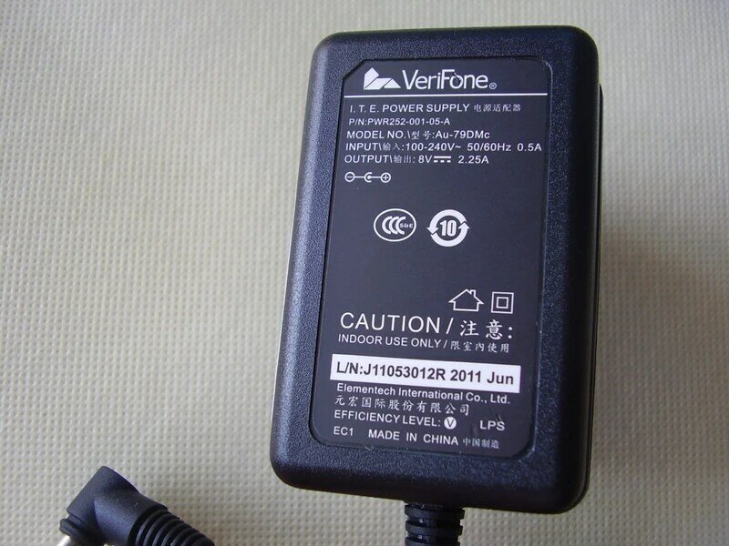 POS адаптер VeriFone Au-79DMc AC адаптер 5V-12V 8V 2.25A, 5,5/2,5mm, US 2P Plug, новый