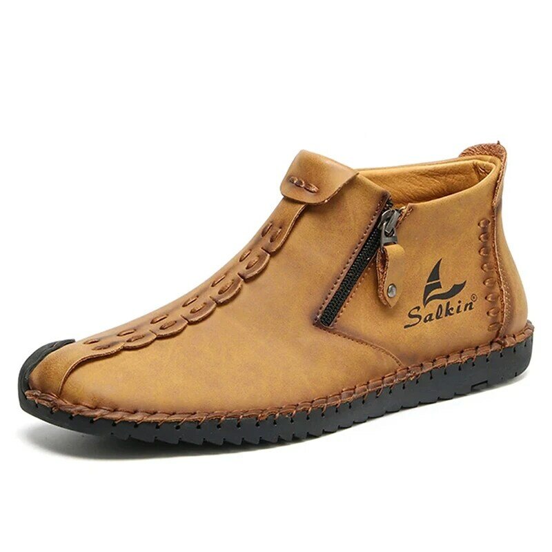 มือเย็บหนังสบายรองเท้า Loafers ชายซิปหนังนุ่มรองเท้าผู้ชายขายร้อน Zapatillas hombre 2021