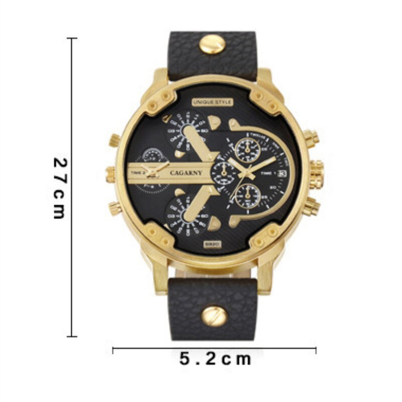 Jam tangan Dial besar keren untuk pria jam tangan kuarsa tali kulit Fashion mewah jam tangan pria Dropshipping
