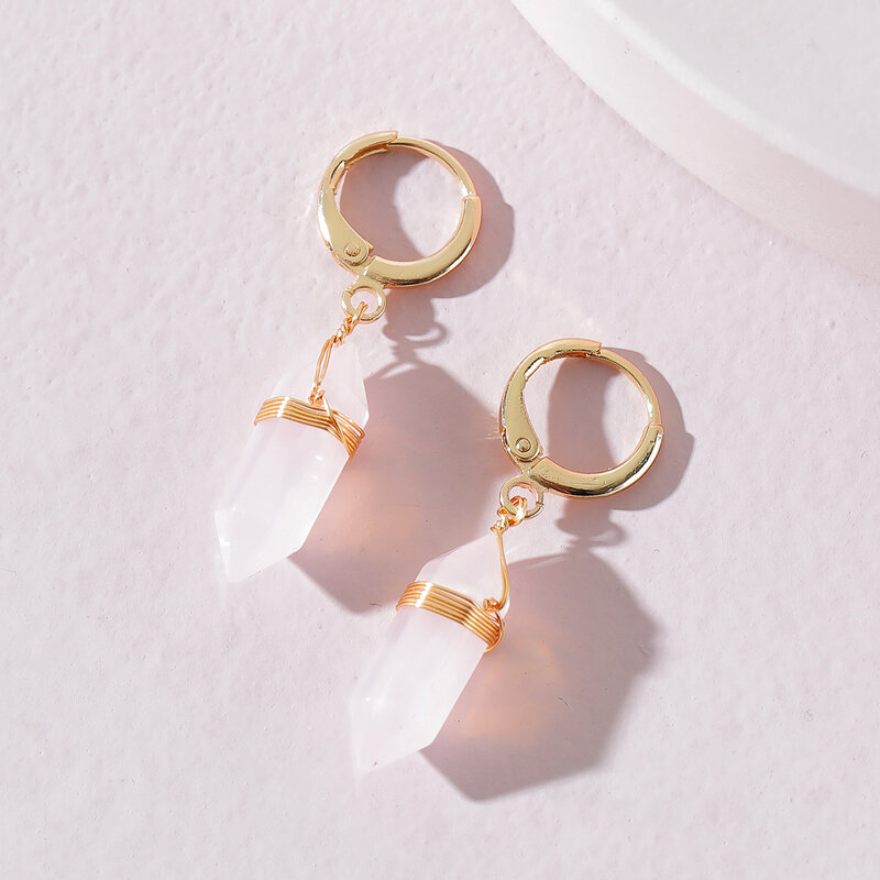 Boucles d'oreilles bohème en pierre de Quartz et cristal pour femmes, faites à la main, pendentif délicat, en pierre naturelle, 2022
