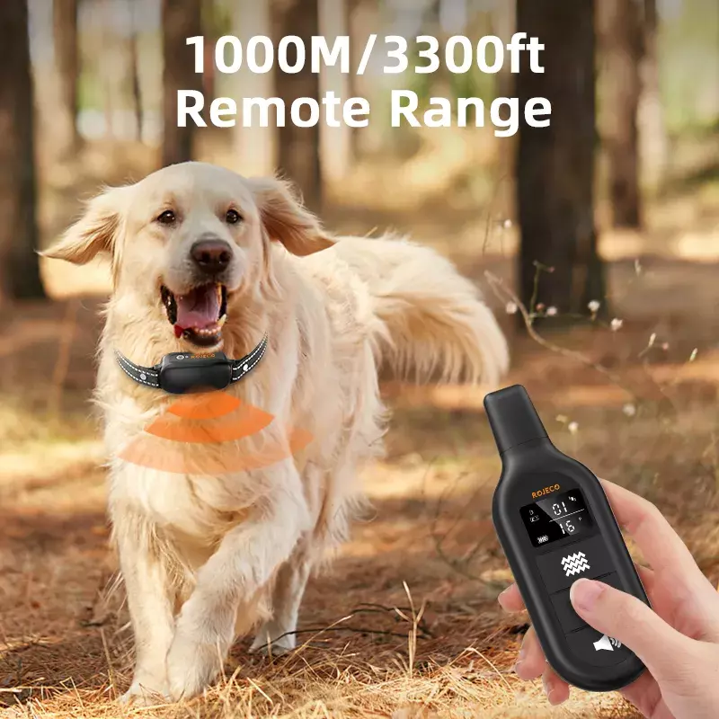 ROJECO-Elétrica Dog Training Collar, Digital recarregável, controle remoto, IPX7 impermeável Vibrador, Pet Dog Bark, Stop Shock Collar