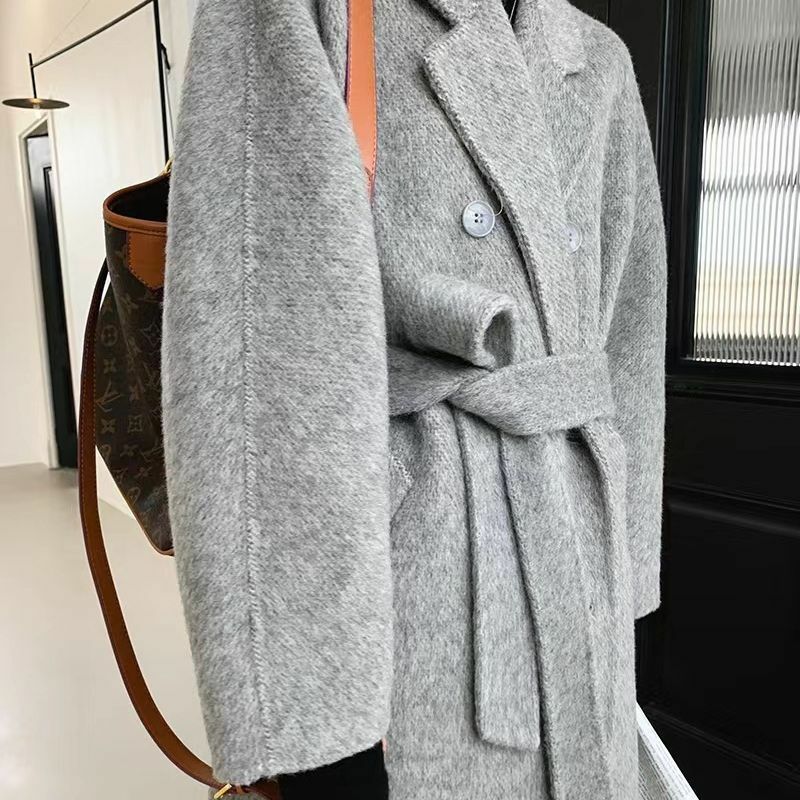 Kaszmirowy płaszcz elegancka, długa dwustronny wełniany płaszcz damski płaszcz