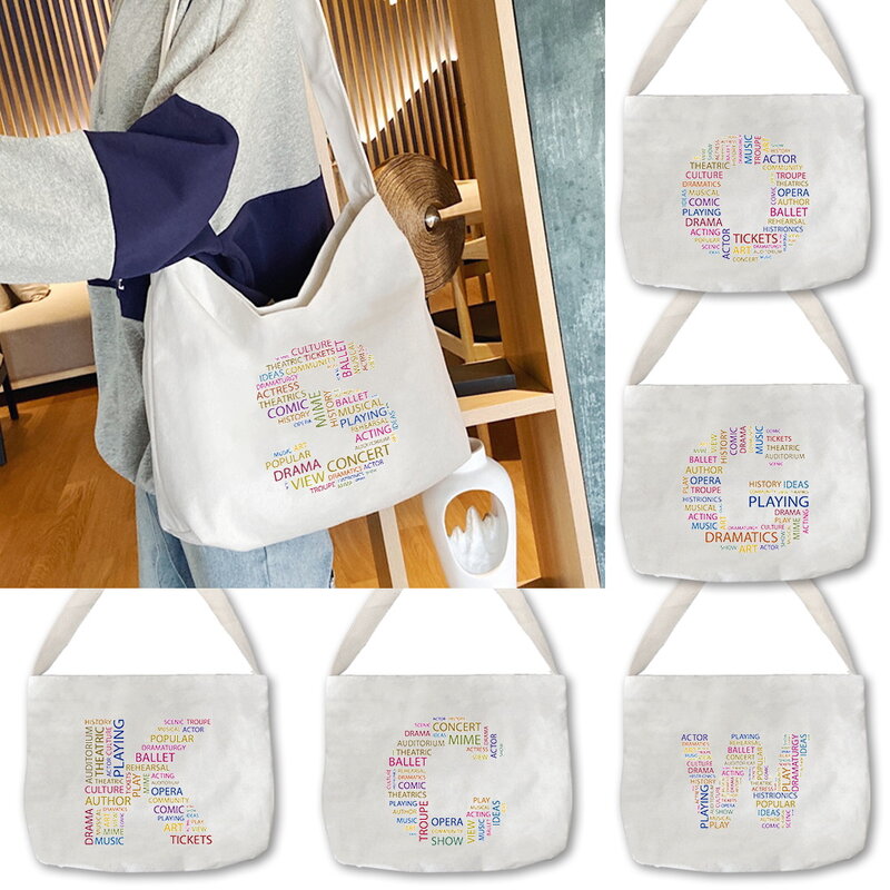 Damskie nowe płócienne torby na ramię Ochrona środowiska Wielofunkcyjna prosta torba na ramię Seria tekstowych wzorów literowych