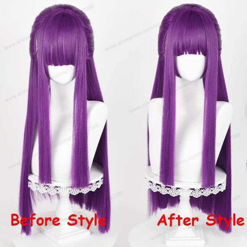 Peluca de Cosplay de helecho, pelo largo recto púrpura de 80cm, pelucas sintéticas resistentes al calor de Anime para Halloween