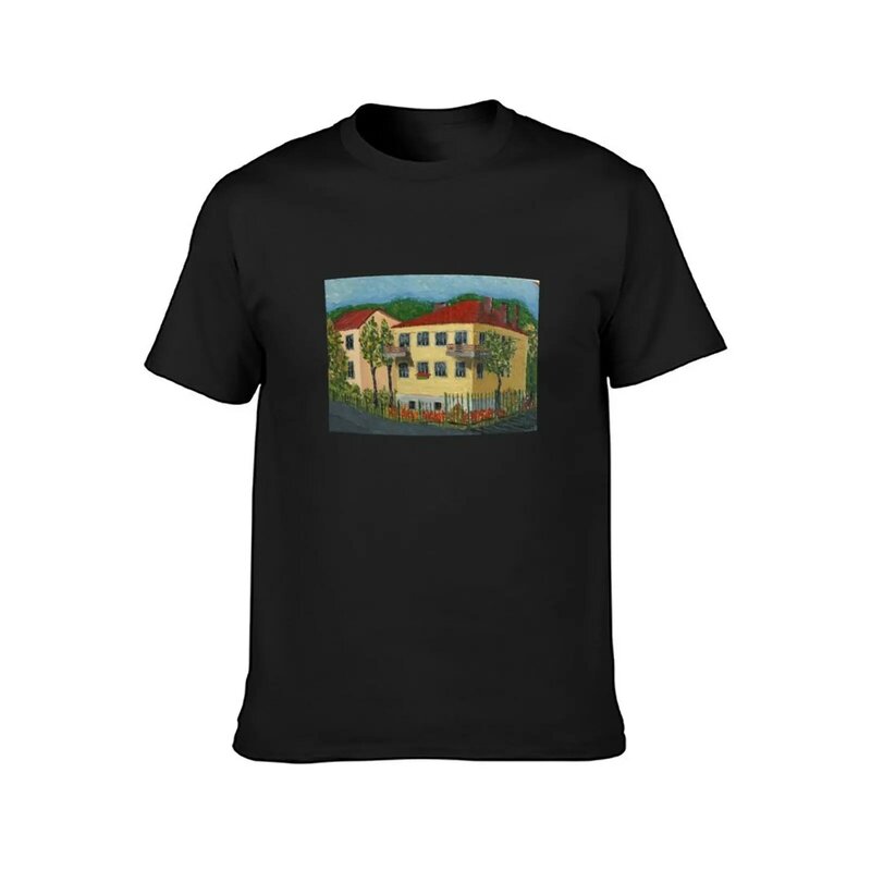 Kaus pemandangan kota musim panas kaus antik kosong pakaian estetika kaus hitam polos ukuran besar pria