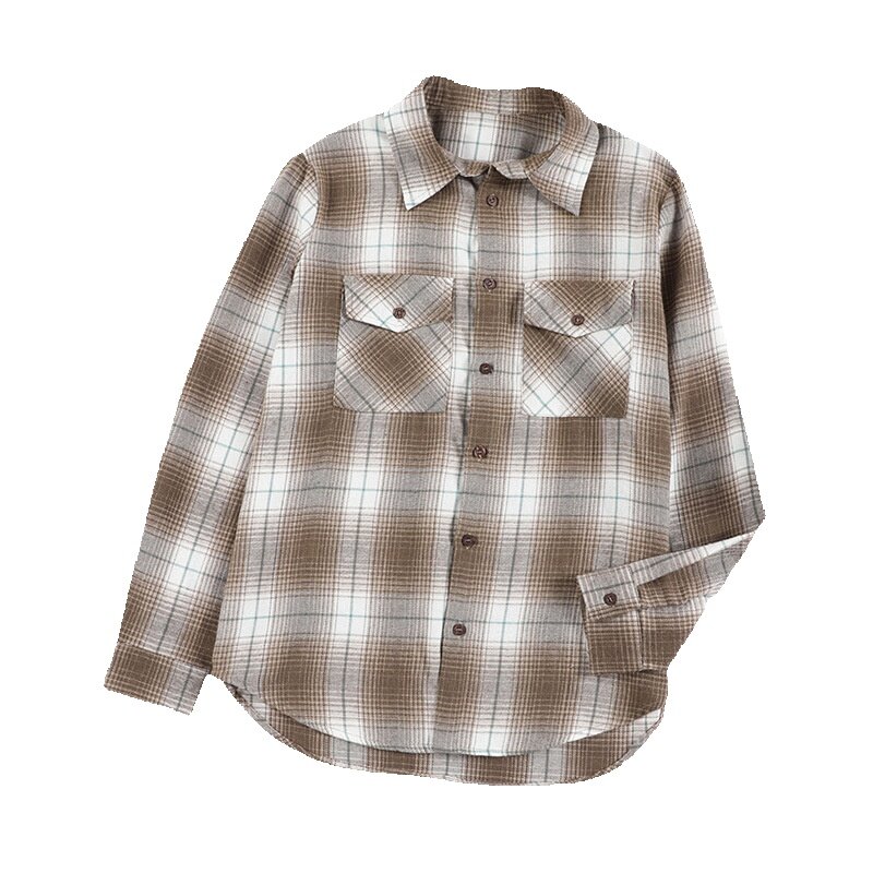 Женская клетчатая рубашка Shi Ying, коричневая свободная универсальная куртка на пуговицах, осень 2552946