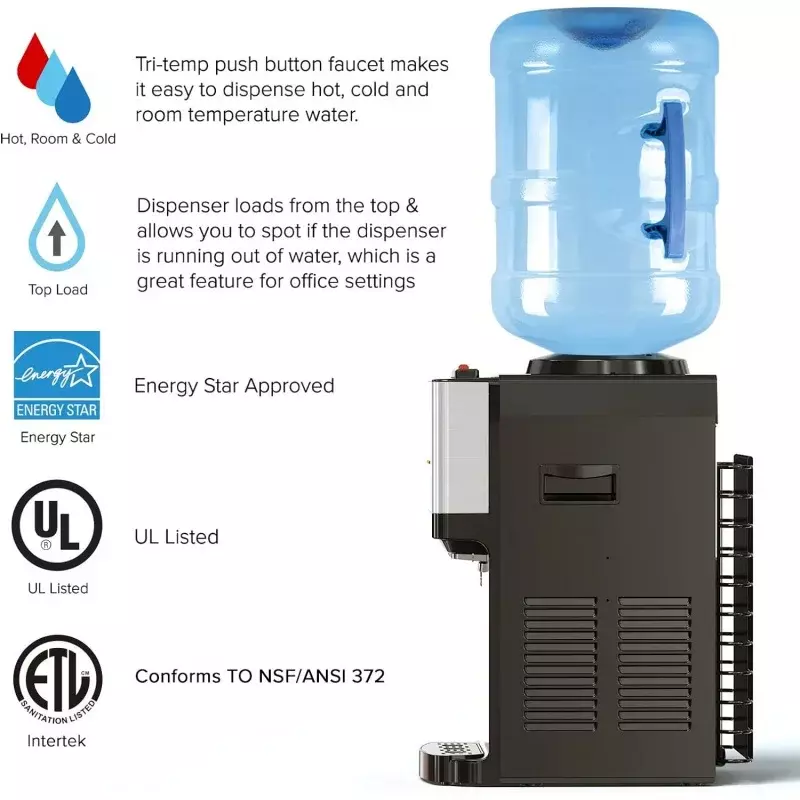 BRIO รุ่นลิมิเต็ดเอิชั่นตู้ทำน้ำเย็นบนเคาน์เตอร์พร้อมน้ำร้อนเย็นและน้ำอุณหภูมิห้อง UL/Energy Star APCR