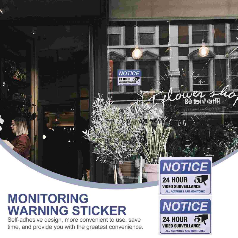 2 Stuks Bewaking Waarschuwing Auto Stickers Zelfklevende Waarschuwing Sticker Applique Levert Bewakingsvideo 24H Bewaakt