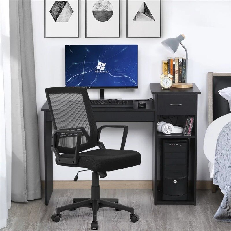 Easyfashion-Chaise de bureau ergonomique en maille à dossier moyen, chaise d'ordinateur noire, lot de 2