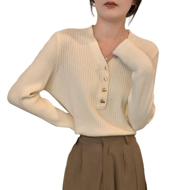 Winter Sweater Half Single-breasted V Neck Knitted Thick Long Sleeve Slim Warm Bottoming Fall Spring Blouse