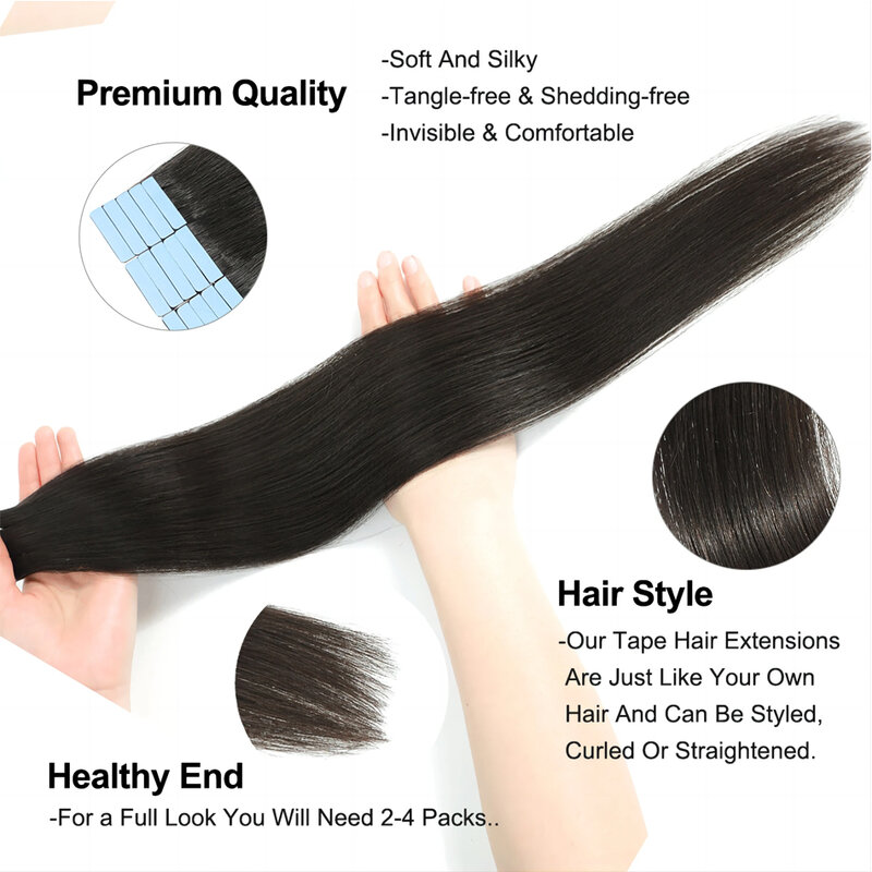 Lovevol Remy Silk Straight Tape in Human Hair Extensions 12“ to 26” Adhesive Hair 4x0.8cm Tape ins Hair Remy Skin Weft