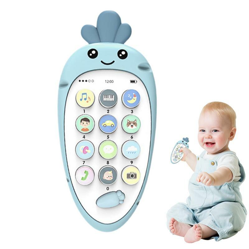 Giocattolo per la dentizione del telefono del bambino giocattolo per l'apprendimento musicale dei bambini con suono giocattolo educativo per Smartphone dentizione bilingue interattiva della carota