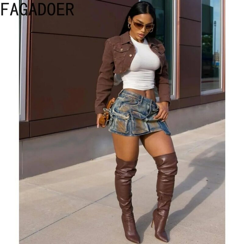 Fagadoer เสื้อผ้าแนวสตรีท Y2K แฟชั่น celana pendek denim มีกระเป๋าเอวสูงย้อมสีสำหรับผู้หญิงกางเกงคาวบอย2024ใหม่สำหรับฤดูร้อน