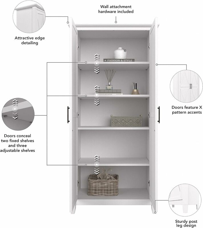 Armário de armazenamento de madeira do banheiro com 2 portas, carvalho branco puro, 65 "armários para cozinha, sala de jantar, corredor, escola