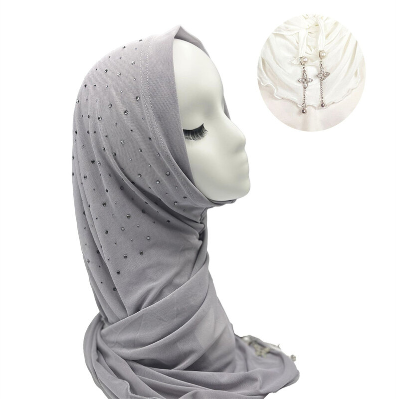 Pull On Wear Scarf Muslim Women Instant Hijab Pearl Diamond Tassel Turban Islamic Amira Shawls Stoles Headwrap Prayer Headscarf
