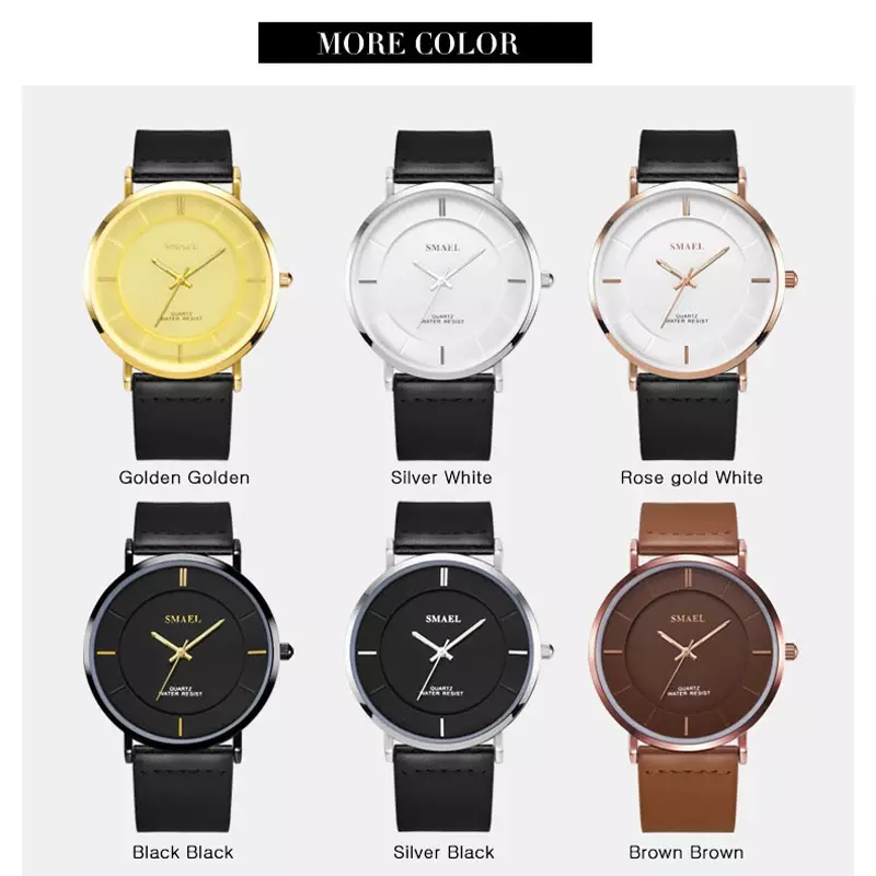 SMAEL Fashion 8MM Ultra-thin Mens Watches Leather Strap Simple style Business Men Waterproof Watch Male Clock Relogio Masculino