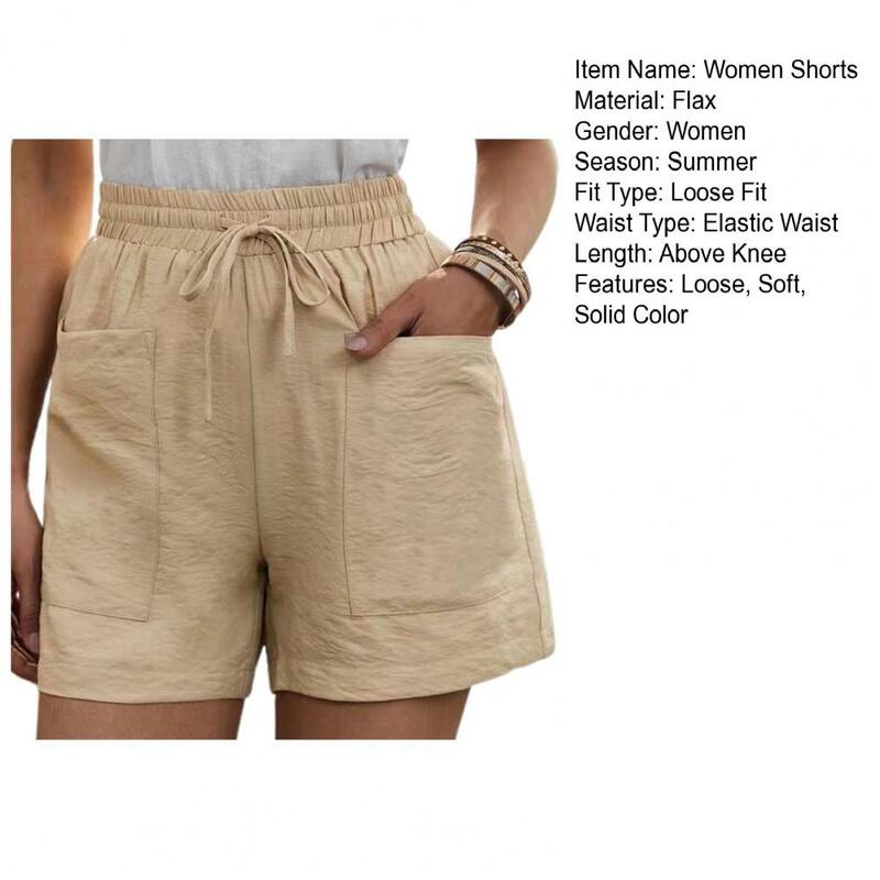 Women Casual Shorts Breathable Elastic Waist Drawstring Athletic Shorts Pockets Ladies Summer Sports Short Pants Trousers